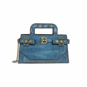 Balmain small B-Buzz denim printed canvas top handle bag